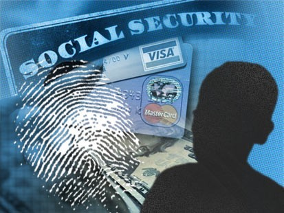 Social Security card, Credit Cards,and Fingerprint with a man's silhouette 